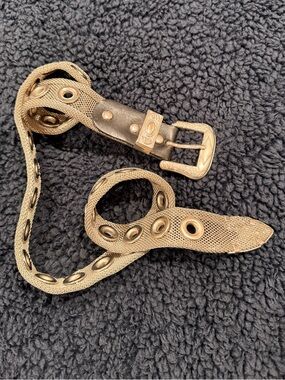 Vintage Silver Mesh Grommet Belt with Decorative Buckle